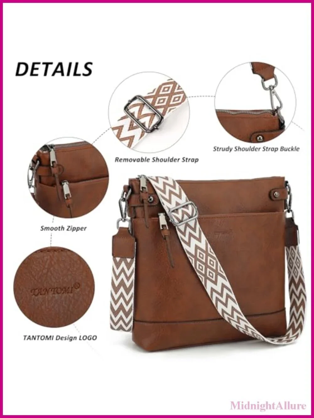 Vegan Leather Hobo Crossbody Bag with Guitar Strap & 6 Card Slots